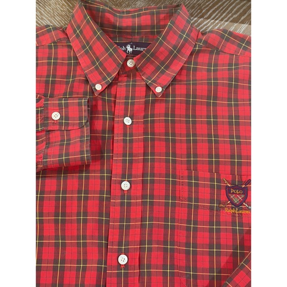 Polo Ralph Lauren Other - VTG Polo Ralph Lauren Mens Red Plaid Golf Crest Button Down Shirt Large Cotton